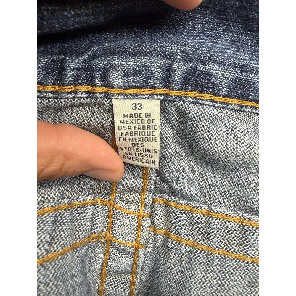 True Religion Ricky Jeans Men's 33 Blue Distressed Straight Flap Big T MJA859M6